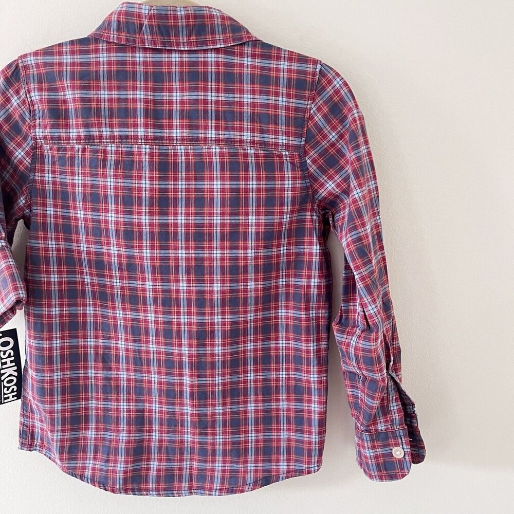 Oshkosh B’gosh Long Sleeve Button Shirt Plaid Red Toddler 5T - Picture 4 of 5